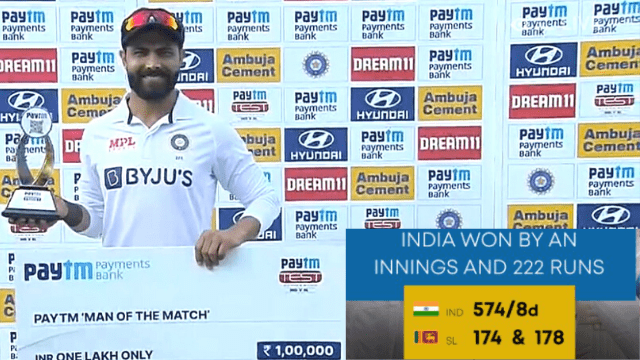 criccrank - 2022-03-06T171500.686 IND vs SL 1st Test: India beat Sri Lanka by 222 runs, got man of the match, Sri Lanka made 2 embarrassing records