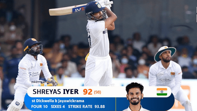 criccrank - 2022-03-13T124755.650 IND vs SL 2nd Test: Shreyas joined the special club of Sachin- Sehwag after playing a blistering innings of 92 runs,
