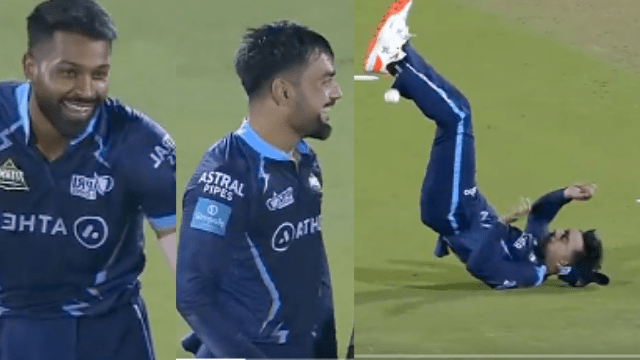 Untitled design - 2022-05-06T205631.626 Rashid hit the ball on his own legs while trying to get Ishaan out, Hardik laughed, live match drama happened