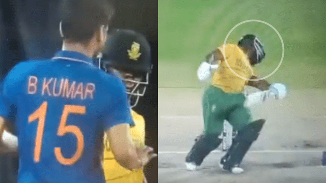 www.criccrank.com - 2022-06-18T192104.339 Bhuvneshwar Kumar hits Temba Bavuma's chest with a