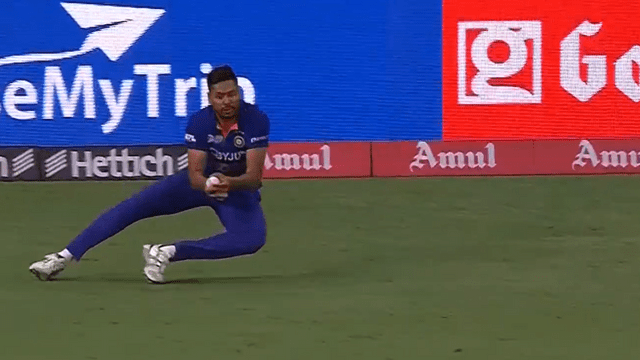 Rizwan went to take 360' shot, Avesh Khan took a dive and caught the amazing catch.