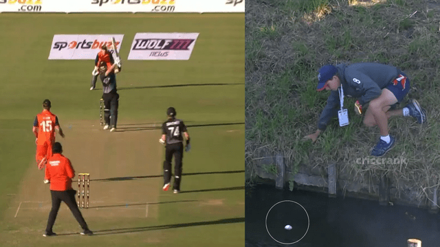www.criccrank.com - 2022-08-06T110151.371 Video: Mitchell hit a six in two consecutive balls across the stadium, the ball had to come out of the water canal