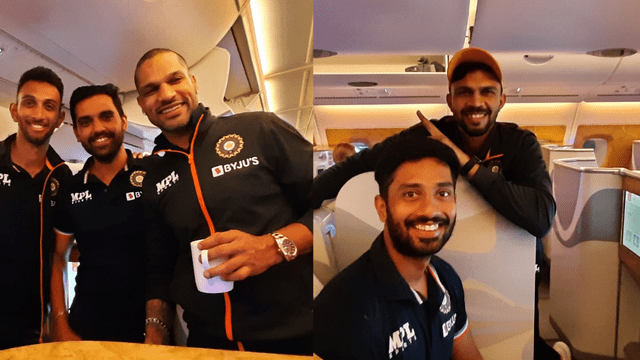 www.criccrank.com - 2022-08-13T114318.584 INDvsZIM: Team India leaves for Zimbabwe tour, Rahul Tripathi seen with Dhawan-Siraj on the plane