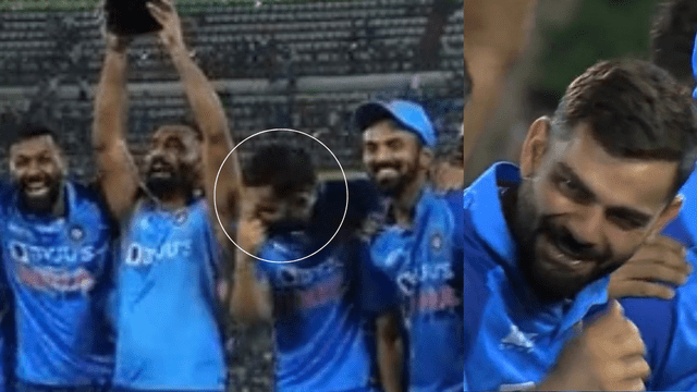 9C35629C-B945-450F-93E1-413328BE28B2 Video: Virat, standing next to Dinesh Karthik while lifting the cup after victory, caught his nose, saved from fainting! Knowing that the flower will go to the stomach