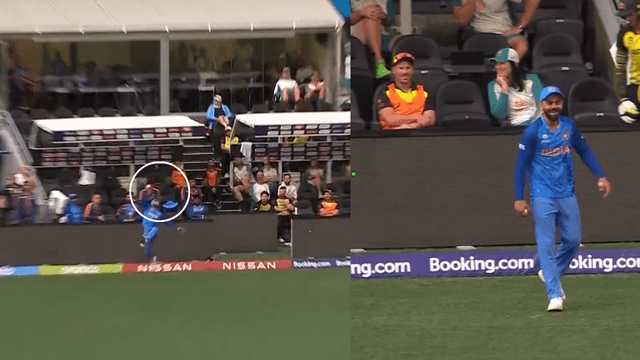1E9C1EF8-8B01-45D2-856D-EC81DC85D310 Virat Kohli became Superman, jumped 5 feet in the air, caught Cummins's catch, blown his senses, IND won by 6 runs
