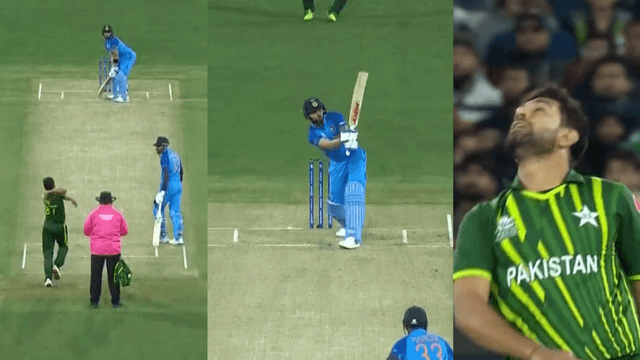 909CB326-E0E5-4437-AF2C-922A8C85CA16 Virat Kohli overturned fireworks by hitting 2 consecutive sixes in Rauf's over, Rauf looked in awe, Pakistan stunned by an innings of 82 runs