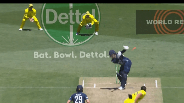 Jason Roy helpless in front of Stark's rocket speed swing ball, 1.2 degree swing ball blew the stump