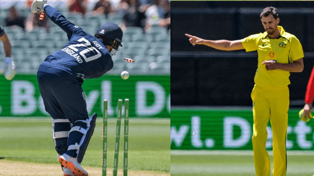 82D1954A-EA07-4296-98E7-127BD98845EC Jason Roy helpless in front of Stark's rocket speed swing ball, 1.2 degree swing ball blew the stump