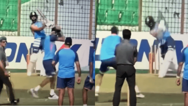 CRICCRANK (51) Virat Kohli ready to roar against BAN, hit Akshar's ball in the nets for a stormy six