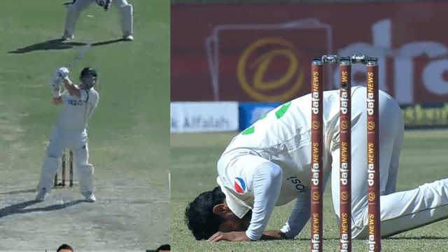 CRICCRANK - 2023-01-05T160207.029 Henry Nicholls was hit by Hasan Ali's sharp bouncer, Babar Azam took the catch and Hasan bowed down
