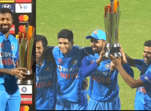Hardik followed Dhoni's age-old tradition, surprised everyone by handing over the trophy to the "mystery man".