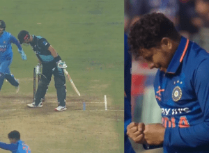 Daryl Mitchell was clean bowled on Kuldeep's googly, 1.4 degree ball flew away