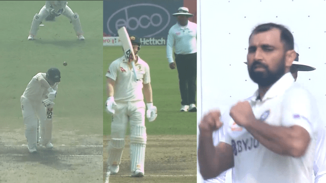 B4BE1BB5-484F-48DC-ADB4-27A2AEF72EE2 Warner caught out on Mohammed Shami's rocket speed ball