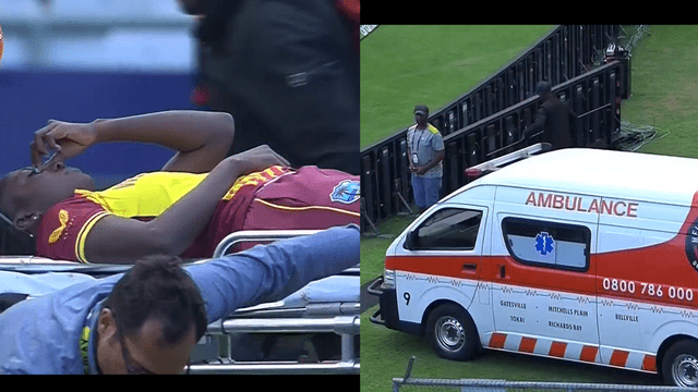 CRICCRANK - 2023-02-15T211502.846 IND vs WI: Taylor injured in live match, ambulance entered the ground, carried out on a stretcher