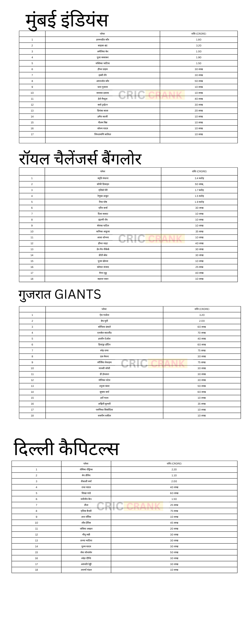 WPL Auction 2023: Final list of all 5 teams released, see players of all teams along with their prices