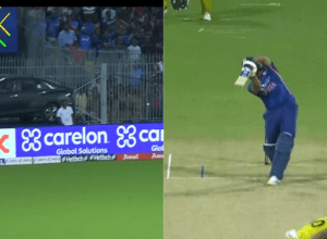 Rohit Sharma hit a stormy six on Stark's ball coming at a speed of 140 km, avoided breaking the glass of the car, scored 30 runs