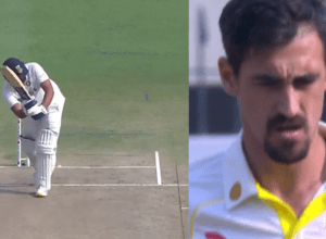 Rohit Sharma got 2 lives in Stark's over in the very first over, started the innings with this four, OUT for 12 runs