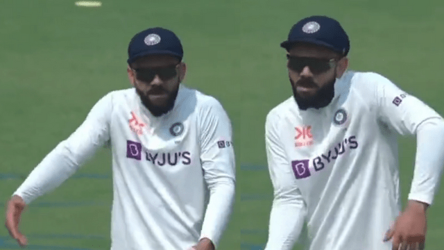 CRICCRANK - 2023-03-01T150406.095 After playing an inning of 22 runs with the bat, Virat Kohli stole the show at Holkar Maidan with a dance move.