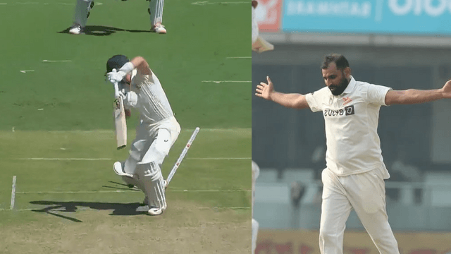 CRICCRANK - 2023-03-09T184548.769 IND vs AUS: Mohammad Shami's bullet speed ball uprooted Handscomb's wicket, stump fell 4 feet away