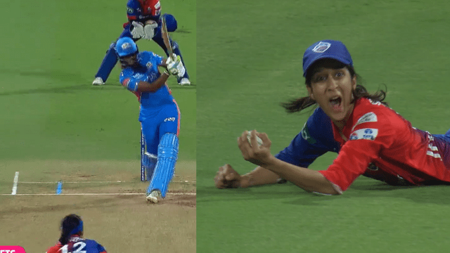 CRICCRANK - 2023-03-20T214047.320 MI vs DC: Jemima Rodrigues took the most stormy catch of WPL, Mumbai team flew like an autumn leaf for 109 runs, watch video