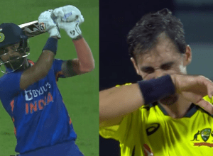 Lokesh Rahul hit Stark's ball coming at a speed of 144 with a straight six like an arrow, shocked Stark