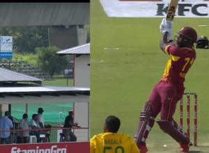 Myers hit the sky with a stormy six of 114 meters, the ball went outside the stadium, Magala was shocked! West Indies hit 258/5