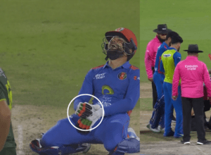 Ihsanullah created havoc, hit the ball between Rashid Khan's legs, forced him to fall on the ground, injured Zadran!