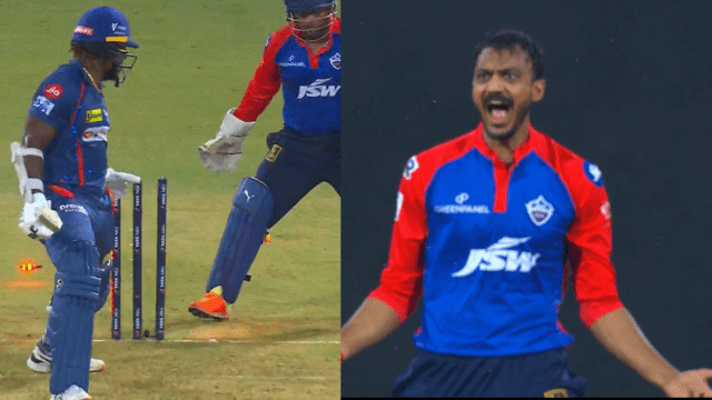 CRICCRANK - 2023-04-01T221300.870 Kyle Meyers clean bowled on Akshar Patel's spinning ball, the balls flew away before thinking, out for 73 runs