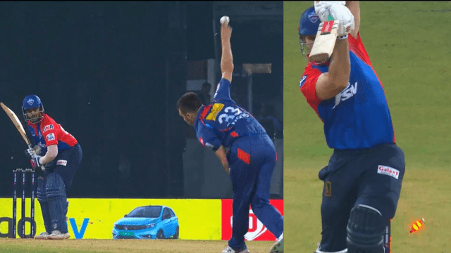 CRICCRANK - 2023-04-01T223840.414 Mark Wood created a storm, blasted Prithvi Shaw and Marsh's wicket for two consecutive balls, Marsh became the victim of a gold duck