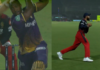 Andre Russell became the victim of a golden duck due to Virat's tremendous catch, Kolkata was shocked by 2 wickets in one over of Karn Sharma
