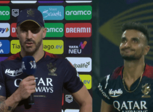 RCB vs KKR: After the defeat, Faf Duplessis gestured Harshal Patel's class, got angry, said that looting runs in the death over became the reason for the defeat!