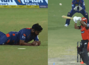 40 year old senior player Amit Mishra caught amazing catch of Rahul Tripathi like a hawk
