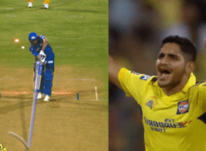 Rohit Sharma piled on Tushar's out swing, the gills were scattered before he could move, OUT on dream delivery