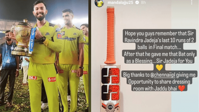 CRICCRANK - 2023-06-01T020727.955 The bat with which Jadeja made CSK the champion by hitting 10 runs in 2 balls won crores of hearts by giving that bat to this young man.
