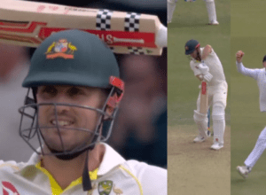 Mitchell Marsh wreaked havoc by hitting 118 runs, hit 17 fours and 4 sixes, was caught by Woakes, AUS 263/10