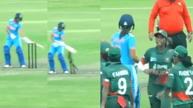 CRICCRANK - 2023-07-22T203919.082 Umpire's wrong decision Harmanpreet OUT Harmanpreet Kaur is fuming as she hits the stumps