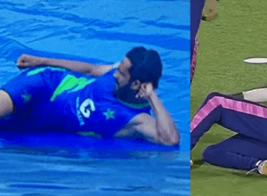 Hasan Ali was seen having fun in the rain in Sri Lanka, copied Chahal's style, imitated, first slipped and then struck a pose