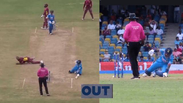 CRICCRANK - 2023-07-28T183508.227 Hardik RUN OUT on Ishaan Kishan's shot, Hardik's bat got stuck, leg did not reach