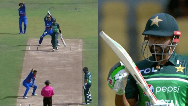 7445CDC6-736C-48C1-A5FF-240BE17A329A Babar Azam shocked after getting out on 0, took childish DRS, umpire confused, Mujeeb laughed