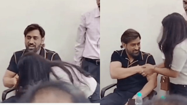 CRICCRANK - 2023-08-27T155319.273 Mystery female fan suddenly touched Dhoni's feet, by doing this Dhoni won crores of hearts