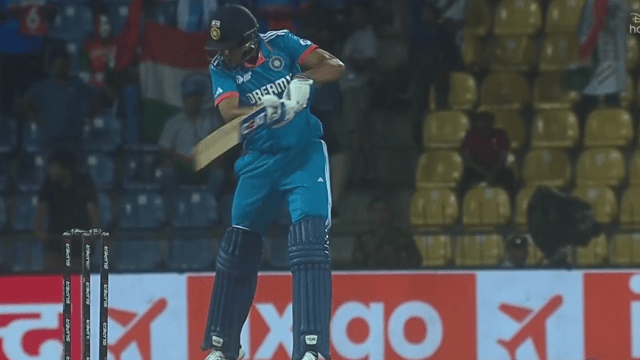 Karan troubled Rohit Sharma in the first 6 balls, avoided being LBW twice, then hit a four.
