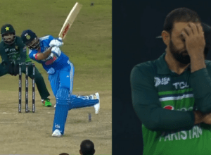 Virat Kohli came 3 meters ahead and hit a stormy six on Iftikhar's ball.